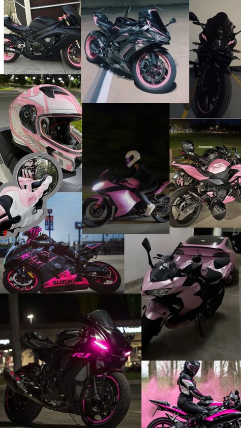 Pink Yamaha R6, Pink Kawasaki Ninja 400, Pink Motorcycle Aesthetic, Black And Pink Motorcycle, Girly Motorcycle, Motor Wallpaper, Pink Motorcycle, Images Hello Kitty, Motocross Love