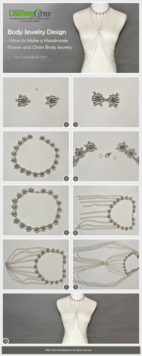 Body Jewelry Design - How to Make a Handmade Flower and Chain Body Jewelry #tutorial #bodyjewelry #chainjewelry #pandahall Body Jewelry Diy, Chain Body Jewelry, Box Makeover, Shoulder Necklace, Body Chains, Jewellery Sketches, Jewelry Quotes, Jewelry Tags, Spring Jewelry