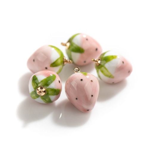 Strawberry Ceramic, Ceramic Jewerly, Ceramic Strawberry, Strawberry Jewelry, Ceramic Beads Necklace, Strawberry Necklace, Ceramic Necklace, Ceramic Earring, Pottery Crafts