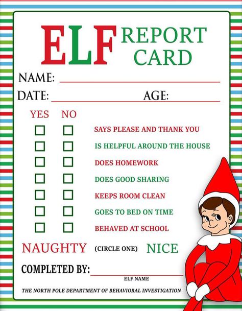 Elf On The Shelf Book Free Printable, Elf Notes To Kids Free Printable, Elf Language, Elf Calendar, Santa Notes, Santa Nice List, Elf Report Card, Elf Writing, Elf Goodbye Letter