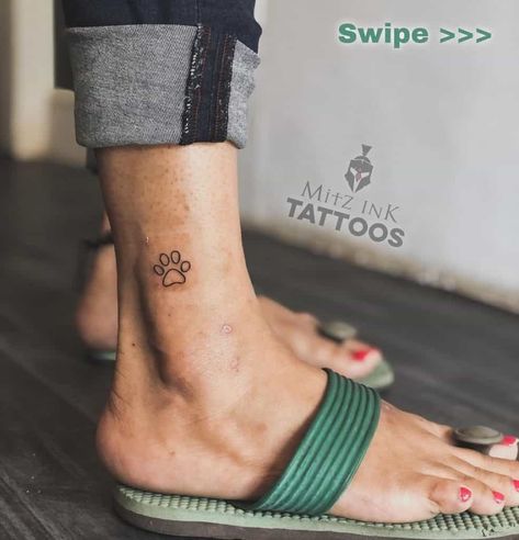 Paw Print Tattoo Ankle, Tiny Dog Tattoo Minimalist, Paw Tattoos, Pictures Of Tattoos, Tiny Finger Tattoos, Tattoo Ankle, Minimalistic Tattoo, Dog Memorial Tattoos, Pawprint Tattoo