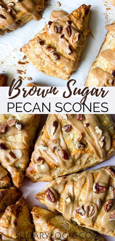 Scones Maple Pecan, Cinnamon Pecan Scones Recipe, Brown Butter Scones, What To Serve With Scones, Salted Caramel Scones, Butter Pecan Scones, Scone Topping Ideas, Fall Scone Recipes, Baked Goods For Breakfast