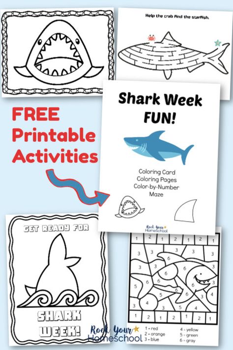 Have Shark Week Fun with all ages using these free printable activities! Includes coloring pages, card, maze, & color by number. Get your free instant download (click & print) today! #sharkweekfun #sharkweekprintables #freesharkweekprintables #freesharkprintables #freesharkactivities Shark Week Decorations, Shark Activities For Kids, Free Printables For Toddlers, Shark Week Activities, Clark The Shark, Shark Printables, Shark Activities, Childcare Ideas, Fun With Kids