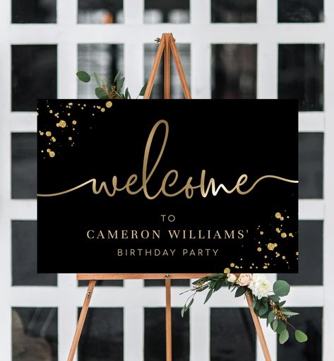 "Editable Welcome Sign, Black Gold Printable Unisex Birthday Welcome Sign, Male Party Welcome Sign, Retirement Party * TRY BEFORE YOU BUY * Copy and Paste the below link into your interest browser to try a demo of the template before purchasing: https://www.corjl.com/d/14CAL3 * Welcome heading can be moved but not edited * This is a Do-It-Yourself editable Welcome Sign template using Corjl.com - We do not edit for you. Easily edit the template using corjl.com - an online template editor that all Black Tie Birthday Party Ideas, 70 Birthday, Black And Gold Theme, Gold Printable, Black Tie Party, Birthday Welcome Sign, Party Welcome Sign, Gold Party Decorations, Welcome Sign Template