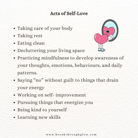 Self-love isn’t selfish; it's essential. 🌿✨ Here are simple yet powerful acts of self-love to incorporate into your daily routine. What’s your favorite way to practice self-love? Share below! 👇💬 . . . #selflove #mindfulness #wellbeing #personalgrowth #mentalhealth Acts Of Self Love, Selfish Love, Practicing Self Love, Energy Work, Mindfulness Practice, Be Kind To Yourself, Daily Routine, Personal Growth, Self Improvement