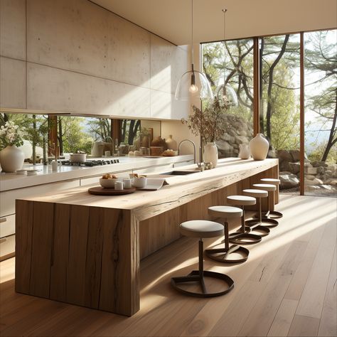 Modern U Shaped Kitchens, Japandi Style Kitchen, Neutral Color Palette, Modern Luxury Bedroom, U Shaped Kitchen, Big Kitchen, Wood Tones, Kitchen Inspiration Design, Muted Tones