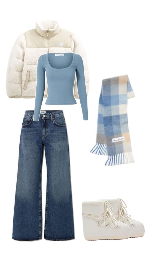 Blue And White Outfit Ideas Winter, Winter Outfits Layout, Winter Outfits Collage, Cold Day Fits, Winter Blue Outfit, Coastal Winter Outfits, Winter Outfits Cold Freezing Snow, Blue Winter Outfits, Blue Outfit Winter