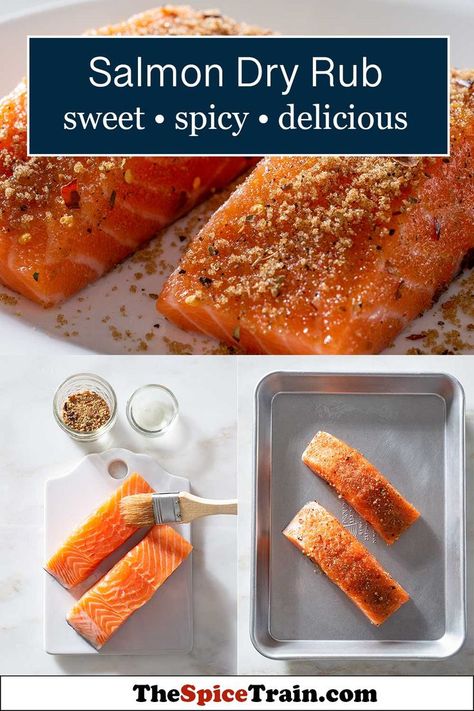 Preparation of two raw, spice-rubbed salmon fillets. Smoked Salmon Rub Recipe, Salmon Dry Rub, Salmon Rub, Brown Sugar Salmon, Salmon Bites Recipe, Bbq Salmon, Salmon Spices, Dry Rub Recipes, Salmon Seasoning