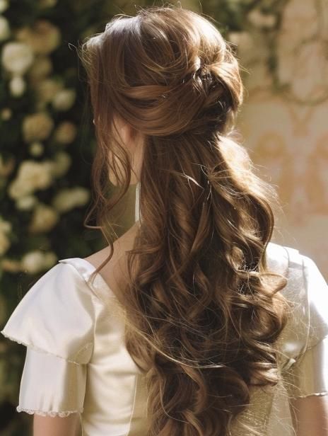 Pretty Hairstyles For A Wedding, Elegant Hairdos For Long Hair, Wedding Dresses Hairstyles, Beautiful Wedding Hairstyles Long Hair, Vintage Princess Hairstyles, Wedding Hairdo Down, Layered Bridal Hair, Modern Victorian Hairstyles, Victorian Bridal Hair