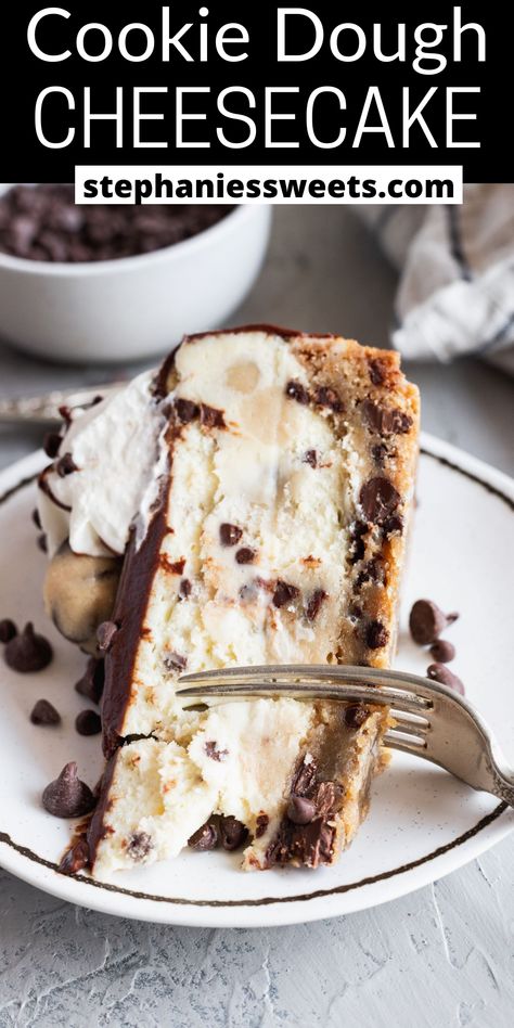 Deserts With Cookie Dough, Cookie Cake Cheesecake, Chocolate Chip Cookie Dough Cheesecake Bars, Cheesecake Recipes Cookie Dough, 5 Layer Cookie Box Brownie Cheesecake, Cookie Bottom Cheesecake, Sugar Cookie Dough Cheesecake, Cookie Crust For Cheesecake, Cheesecake Crust Ideas