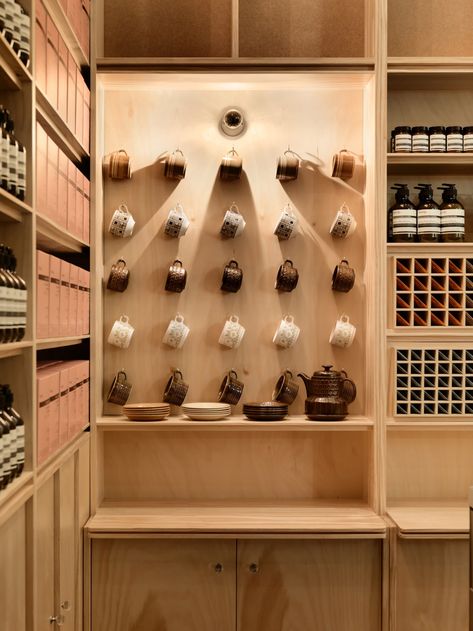 Aesop Store, Cafe Industrial, Ceramic Store, Bar In Casa, Laminate Counter, Coffee Wall, Coffee Store, Store Interiors, Ceramic Shop