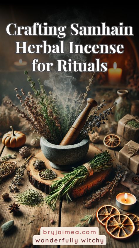 Learn how to create your own Samhain incense with this comprehensive DIY guide. This article covers everything you need to know, from selecting the perfect herbs and resins to blending and burning techniques. Embrace the season of reflection and transition by making incense that honours the spirit of Samhain. We provide easy-to-follow steps and tips to customise your incense blend, ensuring it resonates with your personal rituals and intentions. Diy Incense Powder, New Moon Incense, Natural Samhain Decor, Herbs For Samhain, Samhain Simmer Pot Recipes, Samhain Candle Magic, Samhain Decorations Diy, Samhain Crafts Diy, Samhain Herbs