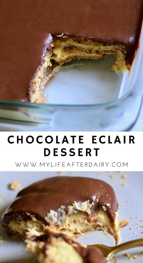 Dairy Free Chocolate Dessert, Lactose Free Desserts, Dairy Free Deserts, Dairy Free Dessert Easy, Eclair Dessert, Chocolate Eclair Dessert, Dairy Free Pudding, Eclairs Dessert, Non Dairy Desserts