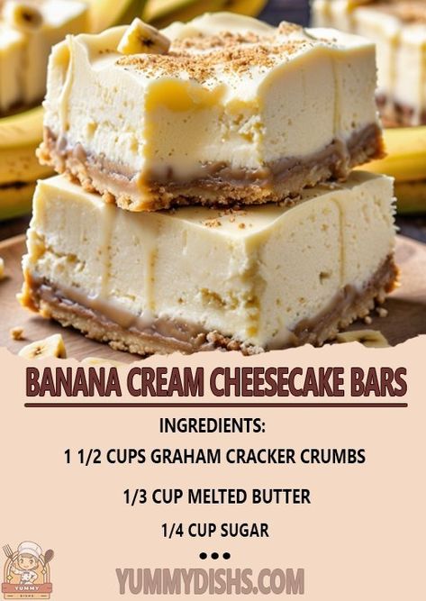 Banana Cheesecake Bars, Banana Cream Cheesecake Bars, Cheesecake Banana, Vodka Sauce Pasta, Banana Cream Cheesecake, Banana Bars, Banana Cheesecake, Caramel Apple Cheesecake, Cream Cheesecake