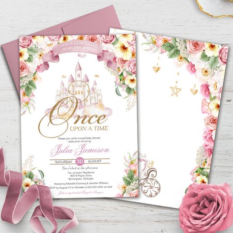 Little Princess Fairytale Castle Girl Baby Shower Invitation Castle Luxury, Princess Fairytale, Princess Carriage, Lovely Princess, Royal Baby Showers, Whimsical Fairy, Luxury Shower, Baby Shower Princess