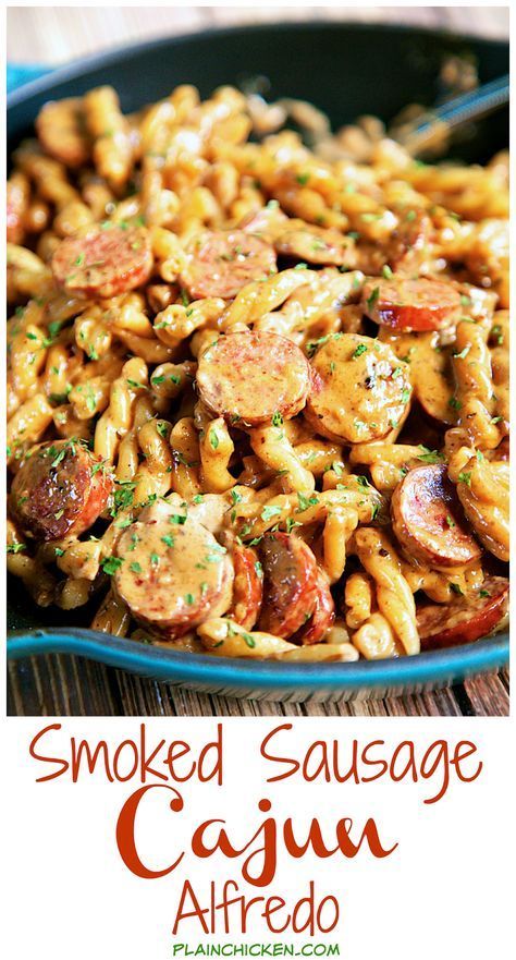 Smoked Sausage Cajun Alfredo, Pasta Cajun, Cajun Alfredo, Chicken Lazone, Smoked Sausage Pasta, Smoked Sausage Recipes, Sausage Dinner, Sausage Pasta Recipes, Kielbasa Recipes