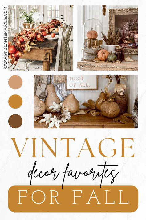 There's something special about vintage fall decor that captures the essence of the season. Explore fall decor ideas that evoke a sense of nostalgia and warmth. Transform your space into a cozy retreat with our carefully chosen pieces that bring the magic of autumn indoors. Modern Vintage Fall Decor, Vintage Modern Fall Decor, Fall Decor Display Ideas, French Country Fall Porch Decor, Vintage Fall Decor Ideas Diy, Joanna Gaines Fall Decor Ideas, English Country Fall Decor, European Fall Decor, Fall Vinyettes Display