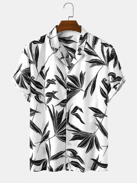 Bangood Designed Mens Tropical Leaf Print Short Sleeve Shirts Gents Shirts, Vintage Bowling Shirts, Vintage Shirt Design, Shirts For Men Designer, Printed Shirts Men, Printed Clothing, Tropical Leaf Print, Tropical Leaf, Short Sleeve Shirts