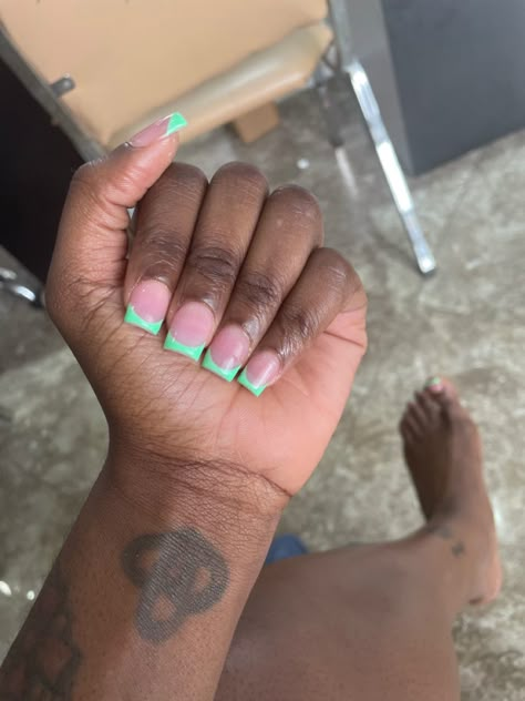 Nails Mint Green Acrylic Nails Short, Mint Green French Tip Nails Short, Mint Green Nails Black Women, Mint Blue Nails Acrylic, Mint Green And Black Nails, Mint Green Short Nails, Mint Green Toe Nails, Short Green Nails Acrylic, Mint Green Nails Short