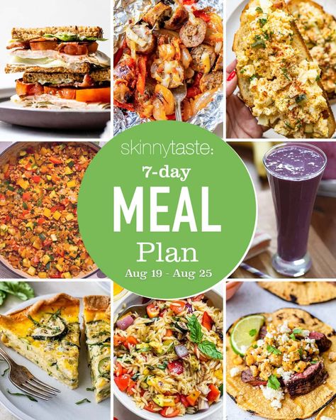 Free 7 Day Healthy Meal Plan (August 19-25) 7 Day Healthy Meal Plan, Lunch And Dinner Ideas, Healthy Meal Plan, Day Meal Plan, Ww Points, 7 Day Meal Plan, Skinnytaste Recipes, Skinny Taste Recipes, Winner Winner