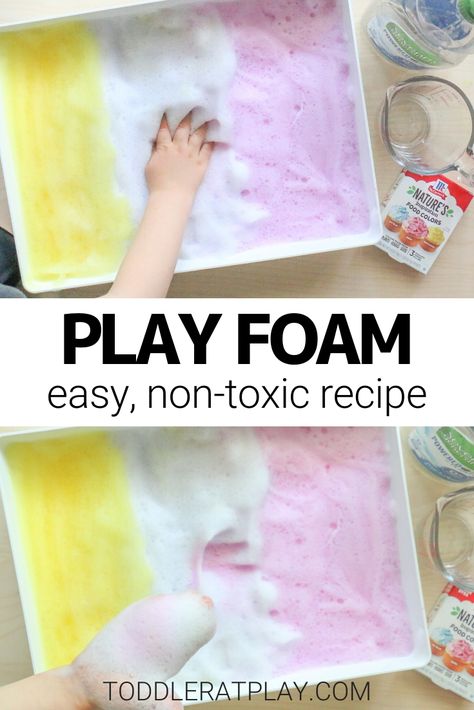 This Play Foam recipe is simple and easy! It’s a wonderful base for any sensory bin. With an addition of a few fun fillers, you can turn an ordinary sensory play idea into an extraordinary one!  #nontoxic #playfoam #sensoryplay Foam Recipe, Play Foam, Homeschooling Activities, Sensory Play Toddlers, Boredom Busters For Kids, Fun Activities For Toddlers, Indoor Kids, Preschool Activities Toddler, Toddler Sensory