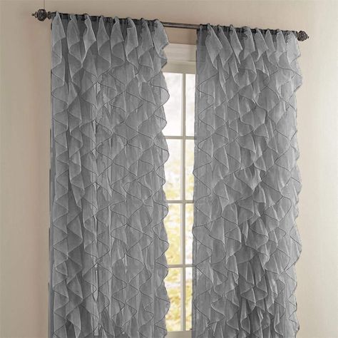 PRICES MAY VARY. 2 Cascade Vertical Ruffle Curtain Panels included , Available in 50" wide by 63" or 84" or 95" inches Long each (total width of 110") Valance Measures: 50" Wide and 16" Long Features a 3" Rod Pocket and No Header For More Ruffles - Add a Valance Above Panel Machine wash for easy care 2 Cascade Vertical Ruffle Curtain Panels included Window Treatments Sheer, Ruffle Curtains, Lace Window, Window Sheers, Bedroom Drapes, Voile Curtains, Sheer Curtain Panels, Drape Panel, Grey Panels