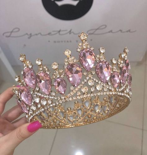 Pink 15 Crown, Pink Xv Crown, Pink Sweet 16 Crown, Pink Quince Ring, Sweet Sixteen Crown, Pink Crowns For Quinceanera, Light Pink Quinceanera Crown, Pink And Gold Quince Crown, Big Crowns For Quinceanera