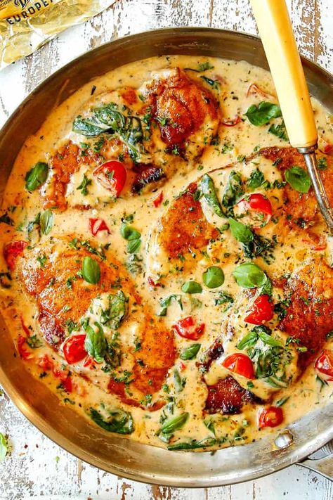 Creamy Chicken Florentine (Tips and Tricks, Variations, etc.) Chicken Florentine Recipe, Florentine Recipe, One Pot Wonder, Florentines Recipe, Chicken Fricassee, Chicken Florentine, Garlic Cream Sauce, Carlsbad Cravings, One Pot Wonders