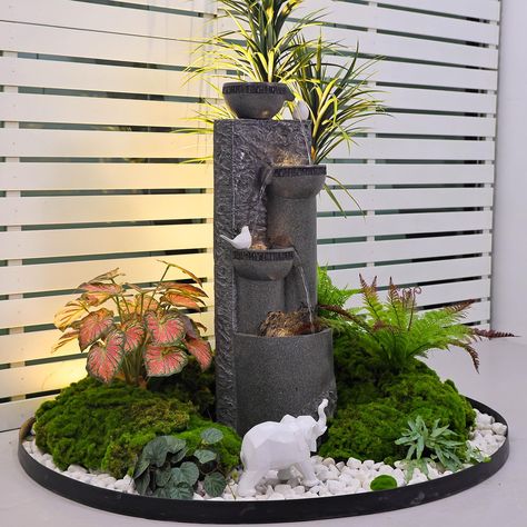 PRICES MAY VARY. [Unique Design]The garden fountain outdoor combines modern design with natural elements to form a contemporary art piece, the entire fountain is finished in dark grey, and the combination of the bowls makes the waterfall fountain more suitable for any modern home decor. [Garden Fountains Outdoor Size]11.8" x10" x39.76 " inches, modern design fountains create a peaceful atmosphere, perfect for your yard, a combination of bowls and gray will add instant beauty to your garden and h Backyard Ponds Small Garden Waterfall, Small Indoor Garden Ideas, Small Water Fountains Outdoor, Garden Water Features Ideas, Front Yard Fountain, Garden Fountains Outdoor, Small Garden Waterfalls, Yard Fountain, Small Water Fountain