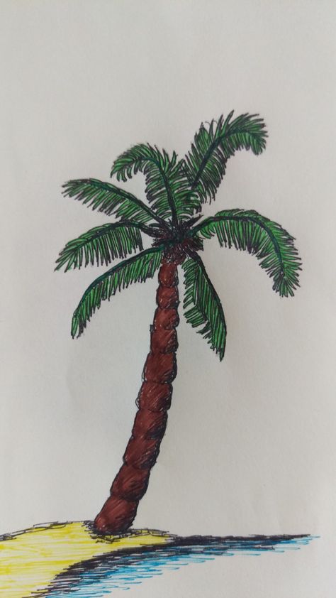 Palm tree 🏖 Palm Tree Drawing, Mango Tango, Art Hacks, Elephant Painting, Drawing Inspo, Tree Drawing, Hand Embroidery Art, Colorful Drawings, Art Tips