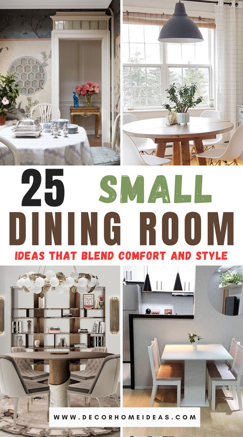 Explore 25 elegant small dining room ideas that seamlessly blend comfort and style. From space-saving furniture to smart decor tricks, these designs transform compact spaces into stylish, cozy havens. Get inspired to elevate your dining room without sacrificing comfort or sophistication! Dining Room Without Table Ideas, Comfy Dining Table, 4 Seat Dining Table Small Spaces, Small Dining Room Sets Table And Chairs, Dining Room And Lounge Ideas, Apartment Kitchen Dining Room Combo, Cosy Dining Room Ideas Small Spaces, Small Circle Dining Table Decor, Small Space Dining Ideas