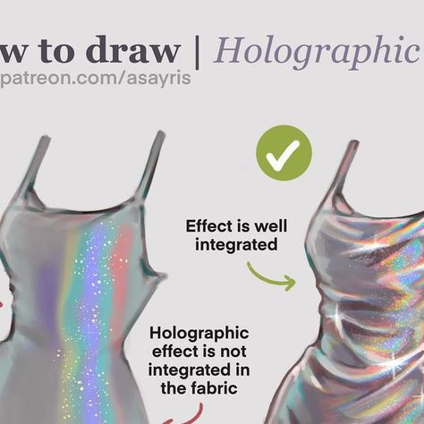 Draw Dress, Holographic Dress, Polish Dress, Holographic Hair, Procreate Tutorial, Concept Ideas, Dress Tutorials, Dress Drawing, Digital Painting Tutorials