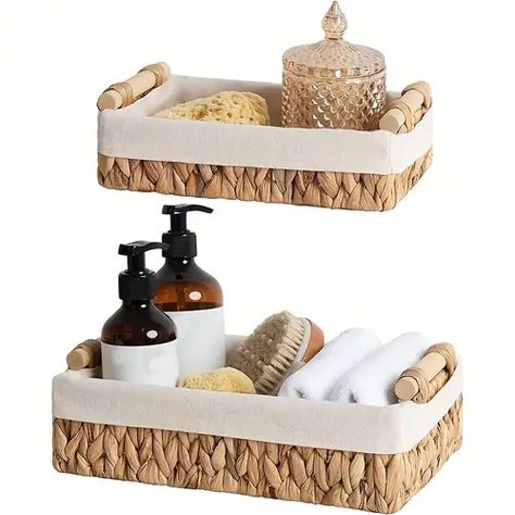 Baskets For Shelves, Bathroom Basket Storage, Decorative Storage Baskets, Bathroom Baskets, Glass Apothecary Jars, Toilet Paper Storage, Wicker Baskets Storage, Basket Organization, Toilet Storage