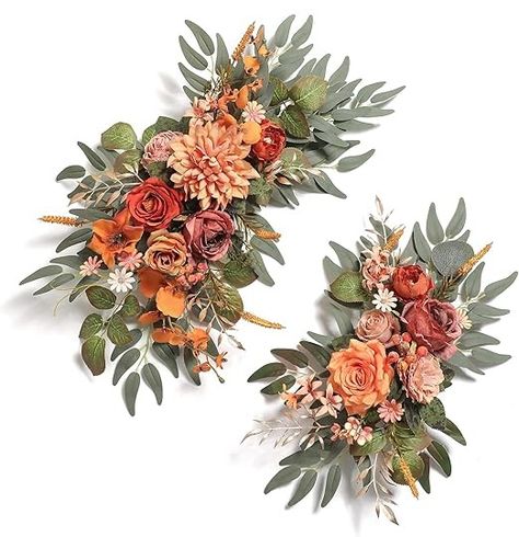 Amazon.com: rongflower Artificial Wedding Arch Flowers Swag Set of 2 for DIY Fall Wedding Welcome Ceremony Sign Backdrop Sweetheart Table Chair Home Decoration(Orange) : Home & Kitchen Sweetheart Table Chairs, Diy Fall Wedding, Flower Swag, Reception Backdrop, Fall Wedding Diy, Flower Tie, Wedding Arch Flowers, Arch Flowers, Arch Decoration Wedding