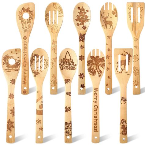 Christmas Wooden Spoons, Spatula Gift, Bamboo Cooking Utensils, Wooden Spoon Crafts, Spoon Crafts, Christmas Kitchen Decor, Cooking Utensils Set, Cooking Spoon, Wooden Utensils