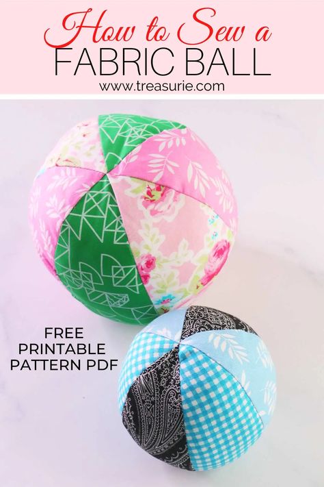 Easiest Fabric Ball Pattern (Free Sphere Template PDF) | TREASURIE Free Sewing Toys Patterns, Sewing Pet Toys, Sewing Ball Pattern, Fabric Ball Pattern, Sphere Template, Cat Toy Pattern, Scrap Quilting, Temari Patterns, Ball Pattern