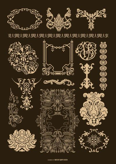 This set includes quite a few cool antique ornamentation designs in baroque/victorian/rococo style. Great to decorate your designs, wedding invitations or certi Motif Baroque, Rococo Art, Ornamental Design, Ornament Drawing, Baroque Ornament, Baroque Design, Baroque Pattern, Baroque Art, 1 Tattoo