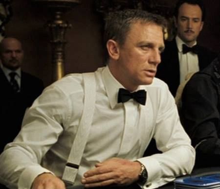 Effortless cool, Daniel Craig as James Bond in white shirt and braces. 007 Aesthetic, White Braces, Mens Evening Wear, James Bond Casino Royale, Wedding Suits Men Black, 007 Casino Royale, Daniel Craig 007, Daniel Graig, Mens Braces