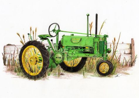 John Deere Art, Tractor Drawing, John Deere Party, Old John Deere Tractors, Bullet Crafts, Tractor Art, Tractor Pictures, Deer Drawing, Rain Chains