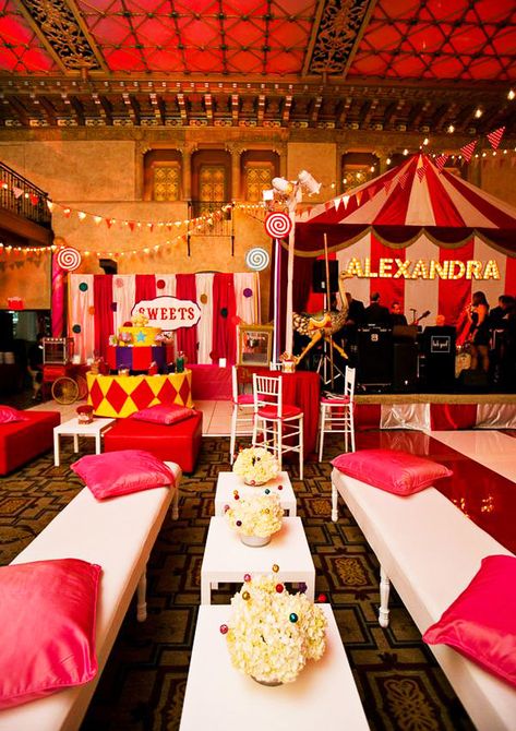 bat mitzvah party Circus Themed Party, Bat Mitzvah Themes, Thema Party, Mitzvah Themes, Circus Carnival Party, Bat Mitzvah Party, Circus Theme Party, Carnival Themed Party, Hijau Mint