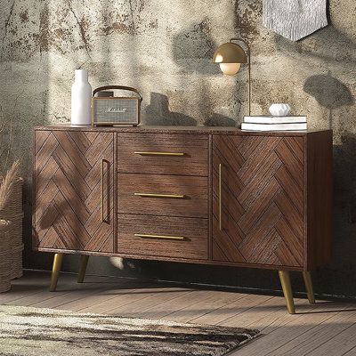 Large space capacity, storage partition, easy to meet the daily storage needs, multi-layer pattern, accurate planning of storage space | LORENZO 62.99" Sideboard Wood in Brown / Gray, Size 31.5 H x 62.99 W x 15.75 D in | Wayfair Parquet Design, Tea Cabinet, Sideboard Grey, Solid Wood Sideboard, Kitchen Sideboard, Cabinet Kitchen, Modern Sideboard, Kitchen Cabinet Storage, Wood Sideboard