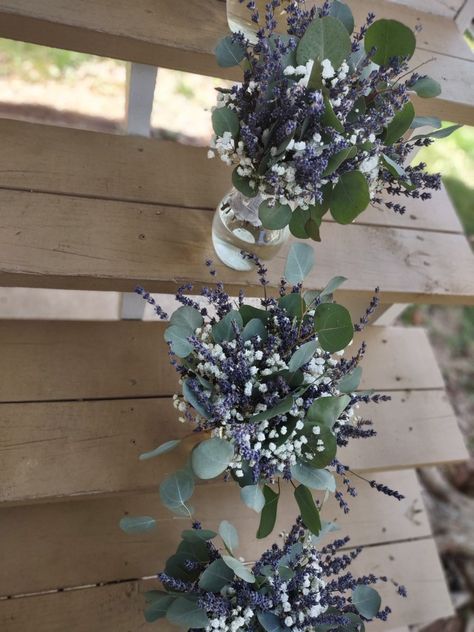 Lavendar Bouquets Bridesmaid, Lavender Eucalyptus Wedding Cake, Pine And Lavender Wedding, Diy Lavender Wedding Decor, Simple Lavender Wedding Decor, Lavender Babysbreath Bouquet, Wedding Flower Arrangements Eucalyptus, Sage Green And Lavender Bouquet, Lavender And Greenery Centerpiece