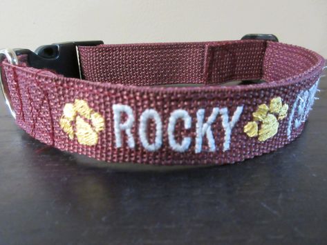 Personalized Dog Collar, Dog Collar with Embroidered Name and Phone Number, Custom made dog collars,  Great Gift for Dogs by sewingnetwork on Etsy Dog Collar Embroidery, Embroidered Dog Collar, Personalized Leather Dog Collar, Red Dog Collar, Engraved Dog Collar, Pet Design, Dog Collar With Name, Girl Dog Collars, Custom Dog Collars