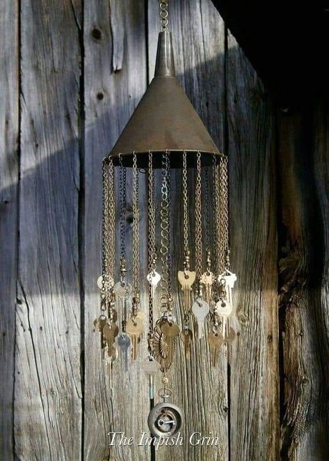 Recycle, Reuse and Repurpose! | Love this ..... | Facebook Upcycled Wind Chimes Diy, Upcycled Wind Chimes, How To Make A Key Windchime, Wrench Wind Chime, Old Key Windchime, Unusual Garden Ornaments, Repurposed Junk, Antiques Repurposed, Key Crafts