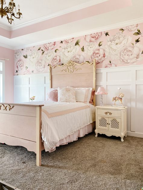 Board And Batten Wall Girls Room, Batten Wall Bedroom, Board Batten Accent Wall, Board And Batten Accent Wall, Batten Accent Wall, Nursery Accent Wall, Diy Girls Bedroom, Girls Room Wallpaper, Board Batten