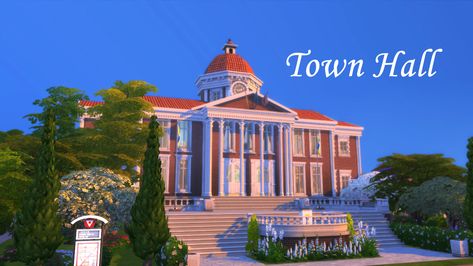 Town Hall [#ts4_lot] [#ts4_lot_arts_center] [#ts4_40x30] [#ts4_lot_human] Sims 4 Town, Ts4 Community Lots, Sims 4 Construction, Sims4 Build, House Sims 4, 4 Town, Sims 4 Lots, Sims Custom Content, Sims 4 House Design