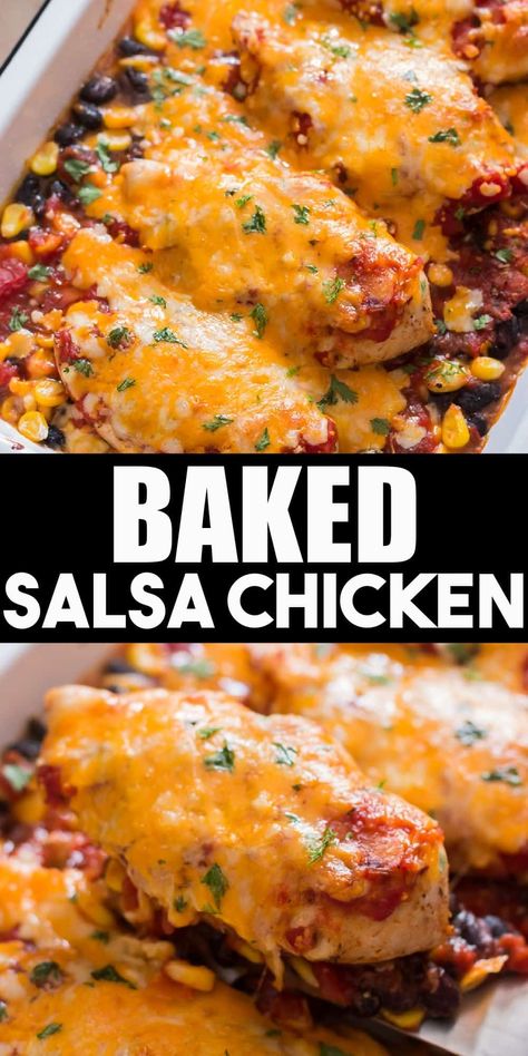 Baked salsa chicken recipe is scrumptious casserole style dinner that takes 40 minutes to cook. It's packed with punch of flavors #bakedchicken #salsachicken #bakedsalsachicken #chickenrecipes #chickendinner #dinnerrecipes #casserolerecipes #casseroledinner #easydinner #Mexicanchicken #salsa #Mexicanrecipes Baked Salsa Chicken Recipe, Baked Salsa Chicken, Salsa Chicken Bake, Salsa Chicken Recipe, Natashas Kitchen, Easy Casseroles, Crockpot Steak, Salsa Chicken, Chicken Bake