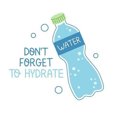 Vector illustration with plastic bottle of water with bubbles. Poster or banner design. Dont forget to hydrate. Plastic Bottle Illustration, Plastic Bottle Design, Bottle Of Water, Cityscape Photos, Dehydration, School Art, Plastic Bottle, Photo Template, Background Banner