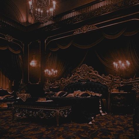 Dark Royalty Bedroom, Vampire Castle Interior, Destiny Core, Vampire Bedroom, Vampire Room, Bedroom Aesthetic Dark, Medieval Bedroom, Aesthetic Horror, Vampire House