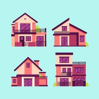 Free Vector | House collection illustration concept Vintage House Illustration, House Illustration Simple, Cartoon House Design, Home Illustration House, House Illustration Art, House Graphic Design, Retreat Cabin, House Doodle, Vector House